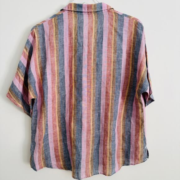 Garnet Hill Rainbow Striped Button Front Linen Collared Shirt Sz 14 - Picture 3 of 7
